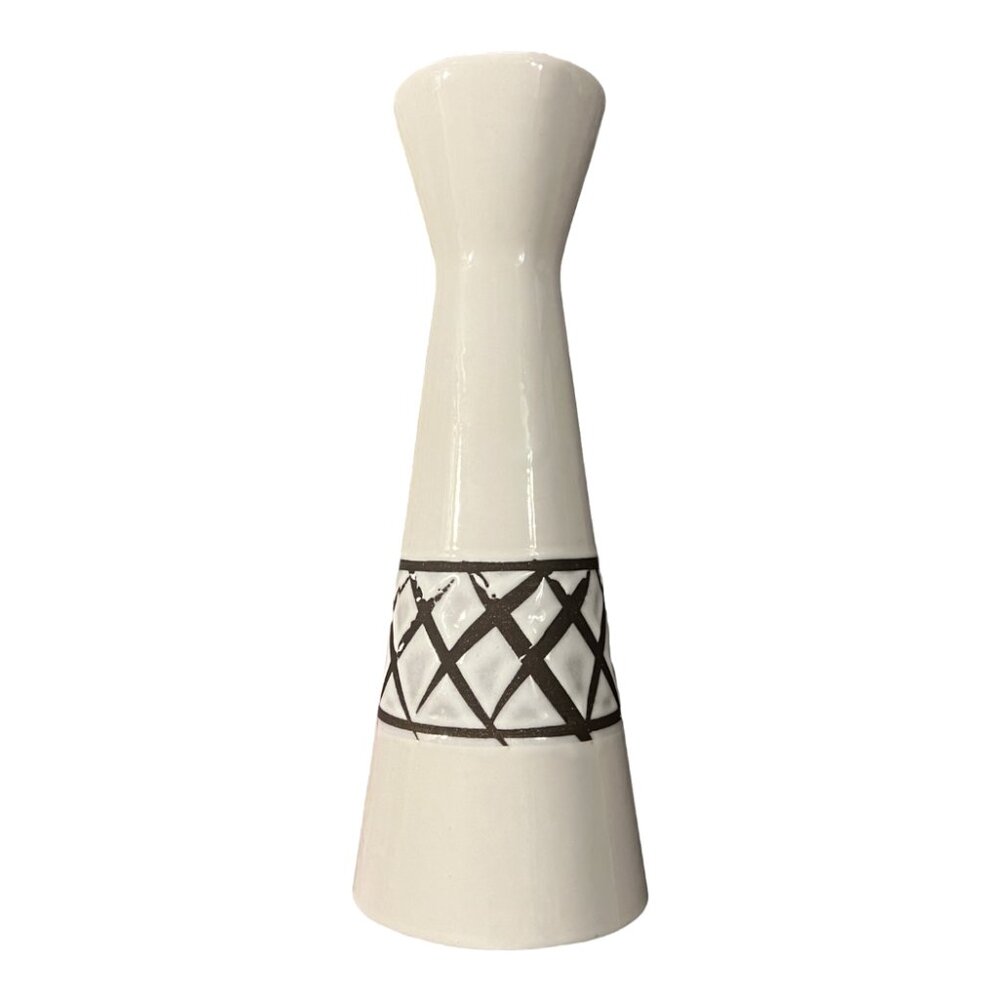 SCHEURICH Tall White and Brown MCM Vase, West German Pottery - Lrg